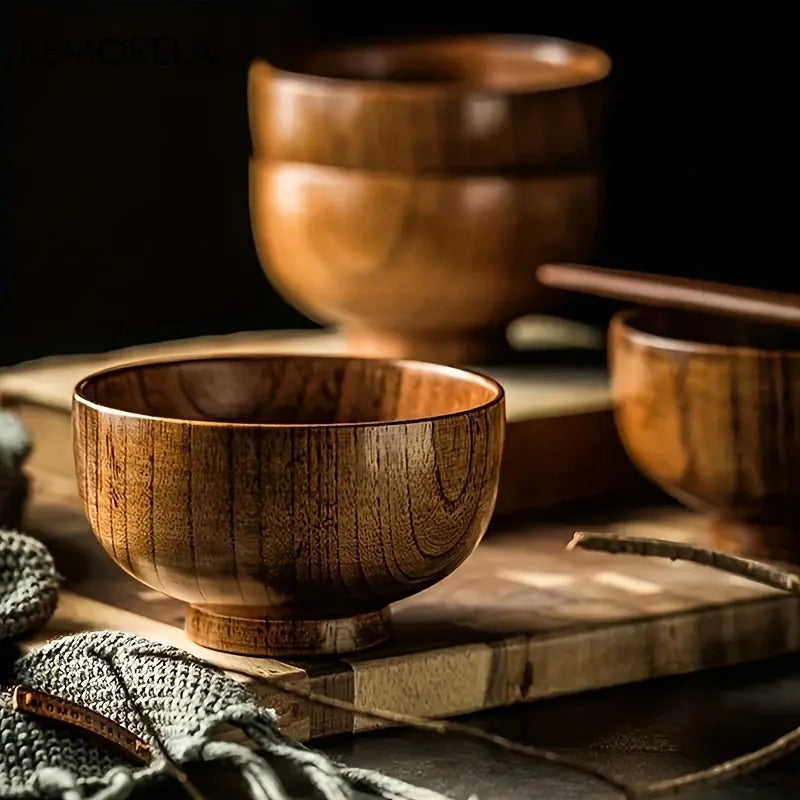 KEMORELA Natural Wooden Bowl – Salad, Rice & Fruit Serving