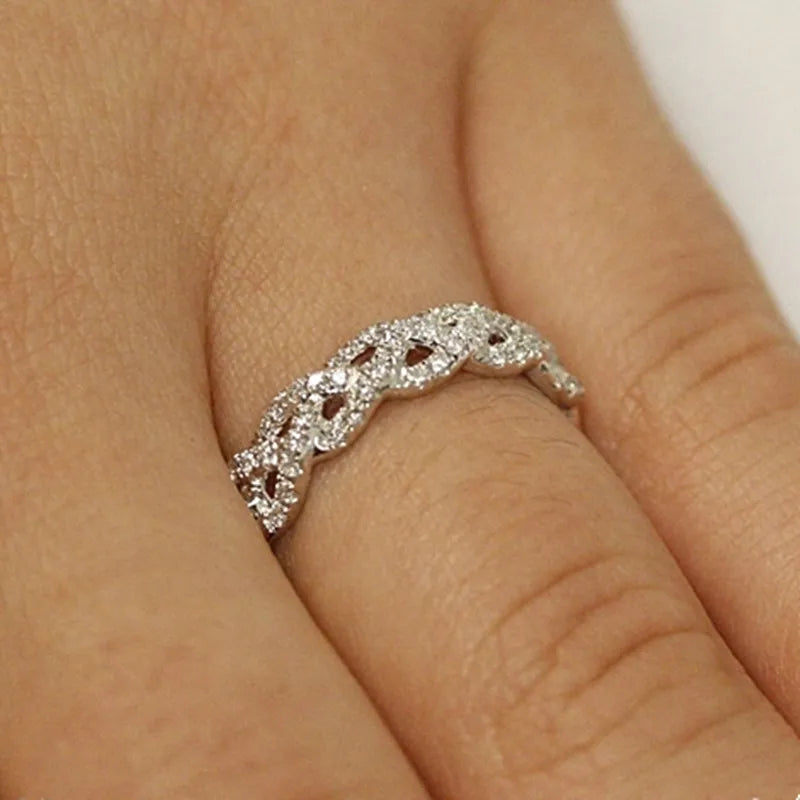 Huitan Twist Ring Women – Silver CZ Full-Pave Wedding Band