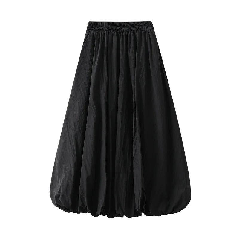 Women's Floral Midi Skirt – High Waist Lantern Style One Size