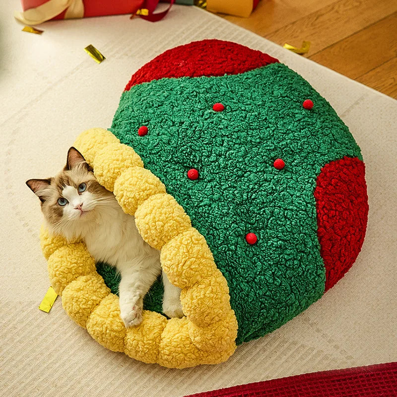 Autumn Winter Warm Cat Bed Deep Sleep Semi-enclosed Dog Christmas