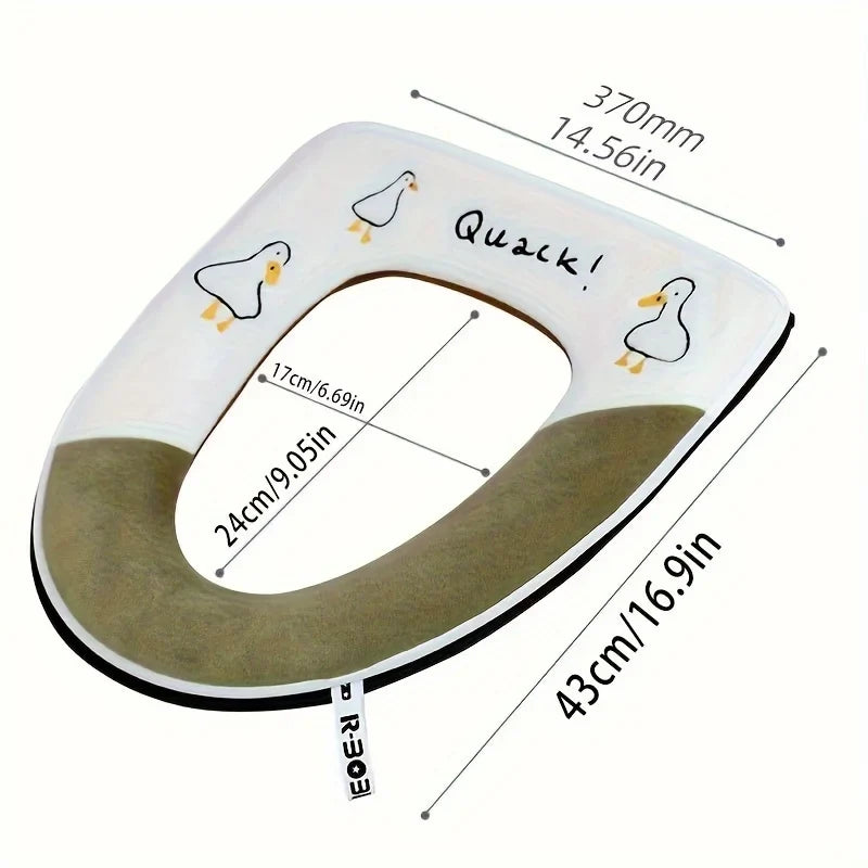 Cute Embroidery Toilet Seat Cover Zipper Soft Warmer Washable Mat Pad