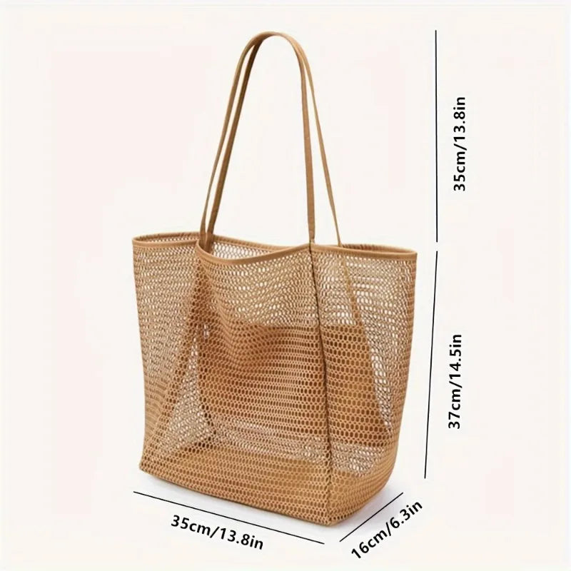 Colorful Mesh Beach Tote Bag – Shoulder & Crossbody | Khaki