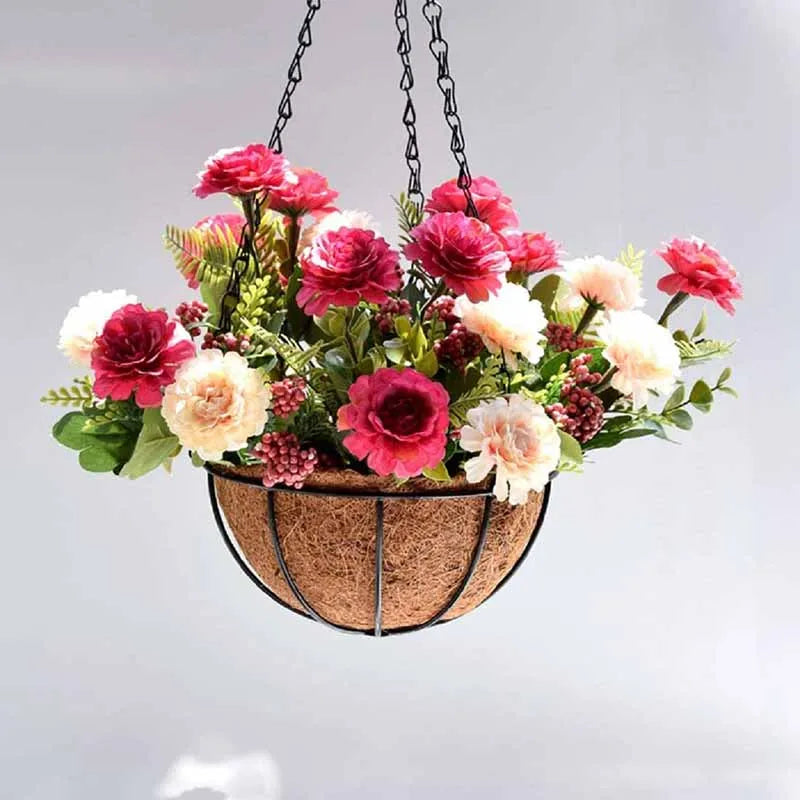 8/10 Inch Metal Hanging Basket with Coconut Liner | Garden Planter