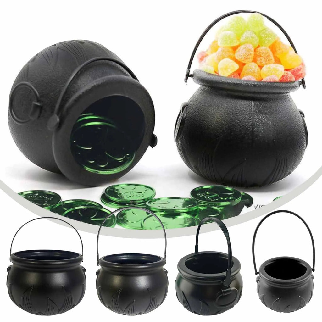 Halloween Witch Cauldron Candy Bucket | Flame Stripe Resin Pot