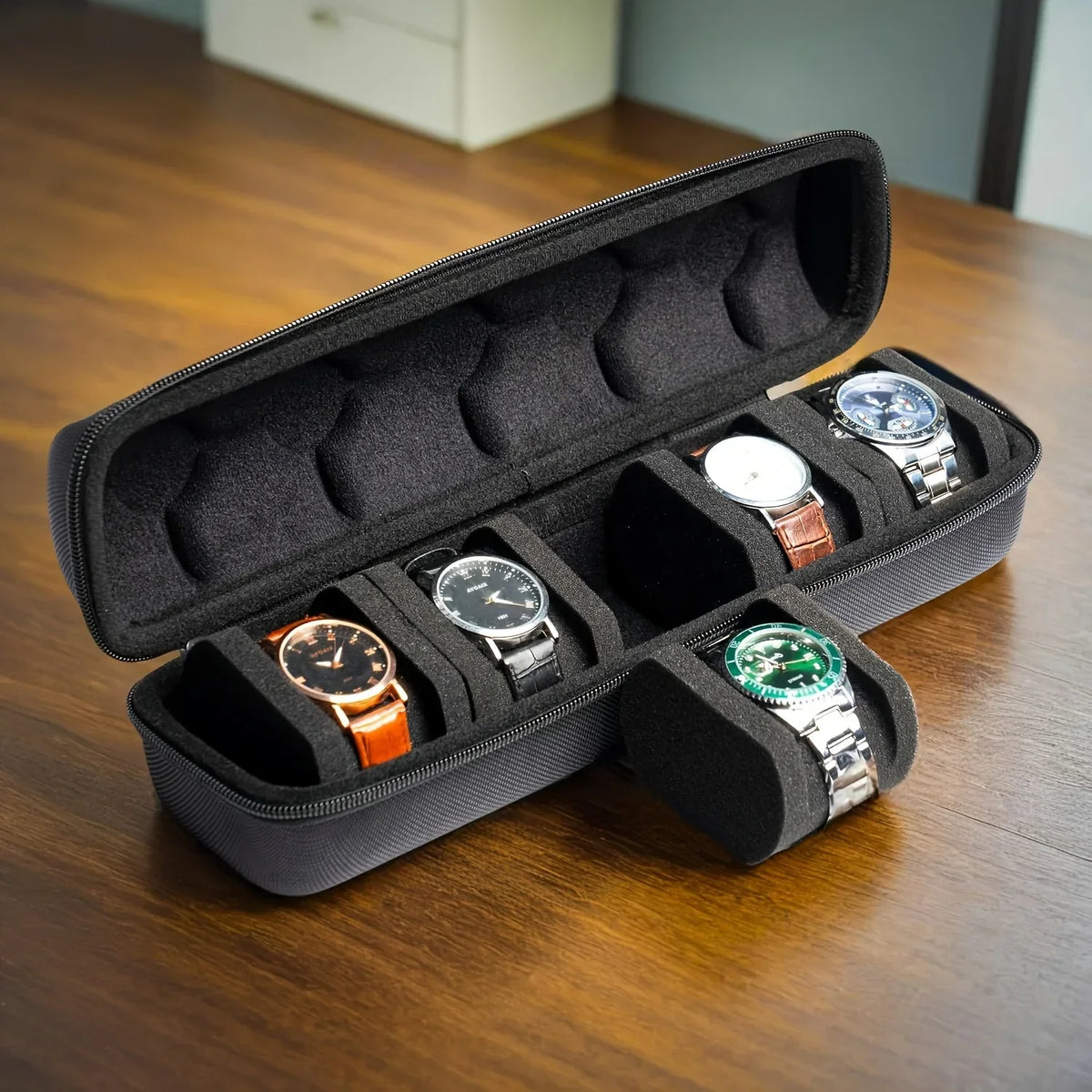5 6-Slot Watch Case Hard Shell Travel Organizer Pillow Insert Ready