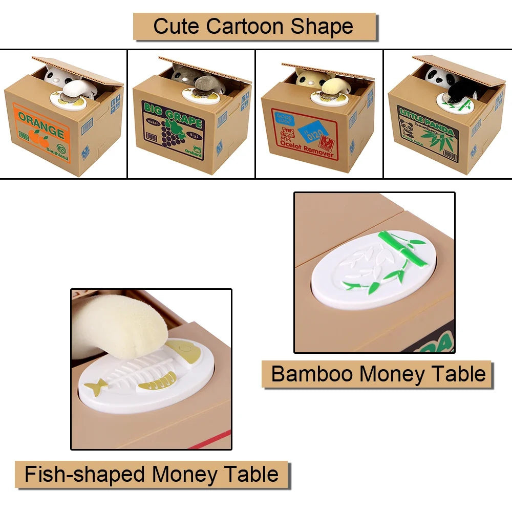 Animated Coin-Stealing Panda & Cat Piggy Bank | Kids Gift