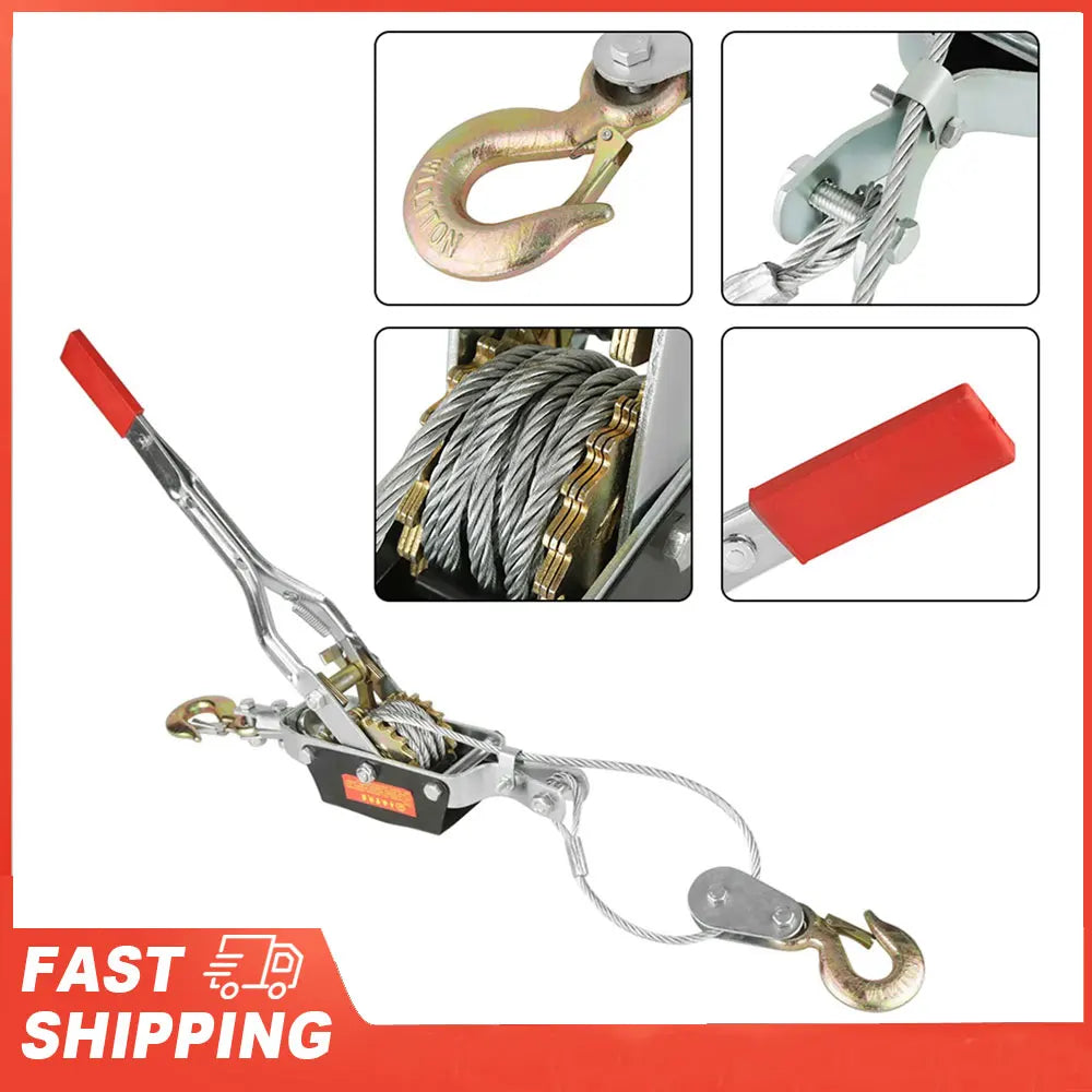 2 4T Wire Rope Hand Power Puller Tighten Tool Mini Tightener Double