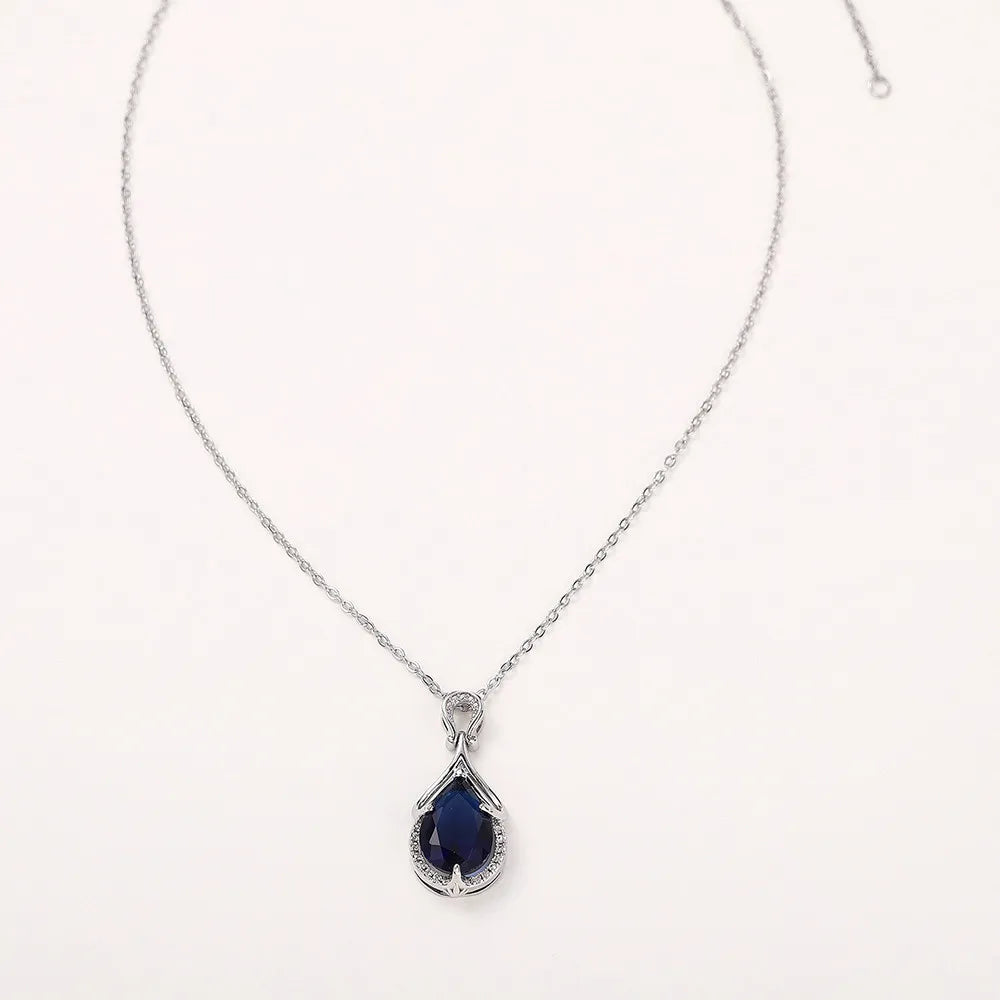 Huitan Blue Water Drop CZ Pendant Necklace for Women