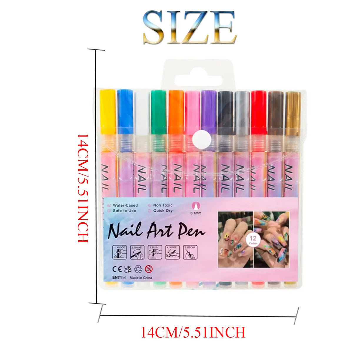 12 Colors Nail Art Pens Quick-dry DIY Design Markers Colorful Drawing