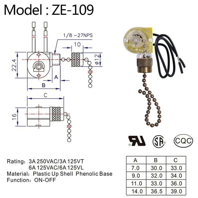 Zing Ear ZE-109 Pull Chain Light Switch Bronze 2-Pack