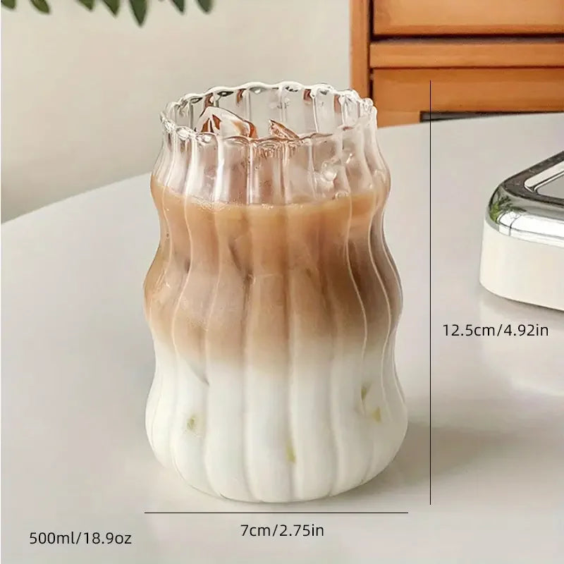 KEMORELA 500ml Heat-Resistant Striped Glass Tumbler Mug
