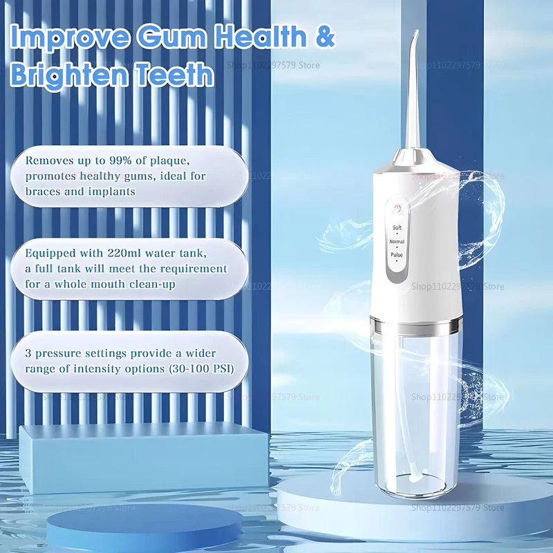 Portable Rechargeable Water Flosser | 4 Jets, 3 Modes, IPX7