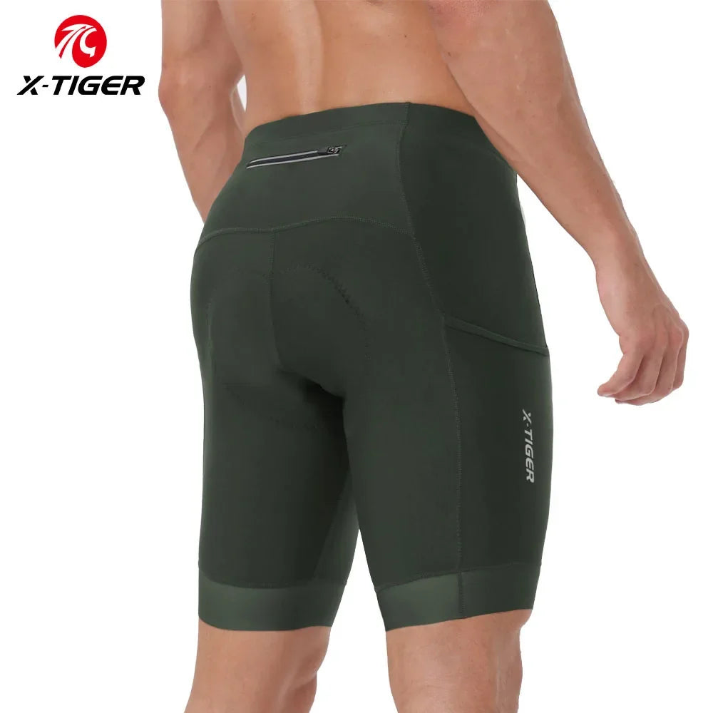 X-TIGER Men's Cycling Shorts – 5D Gel Pad & Zippered Pockets
