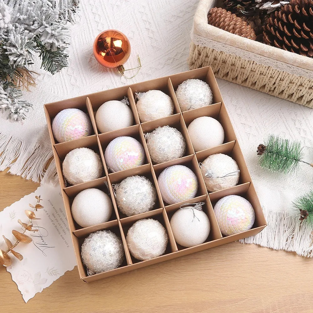 6cm Glitter Christmas Ball Ornaments – 16pc Gift Box Set