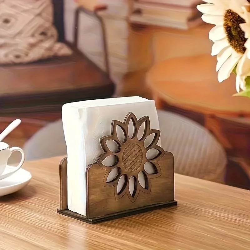 Wooden Sunflower Napkin Holder | Farmhouse Kitchen Decor