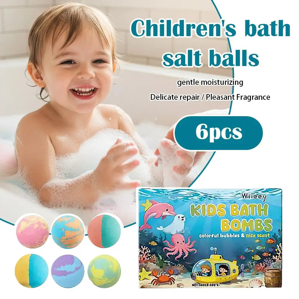 Kids Colorful Bath Bombs – 6 Fizzy Spa Balls Gift Set for Toddlers