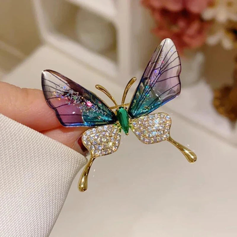 Acrylic Butterfly Brooch – Rhinestone Pearl Clothing Pin