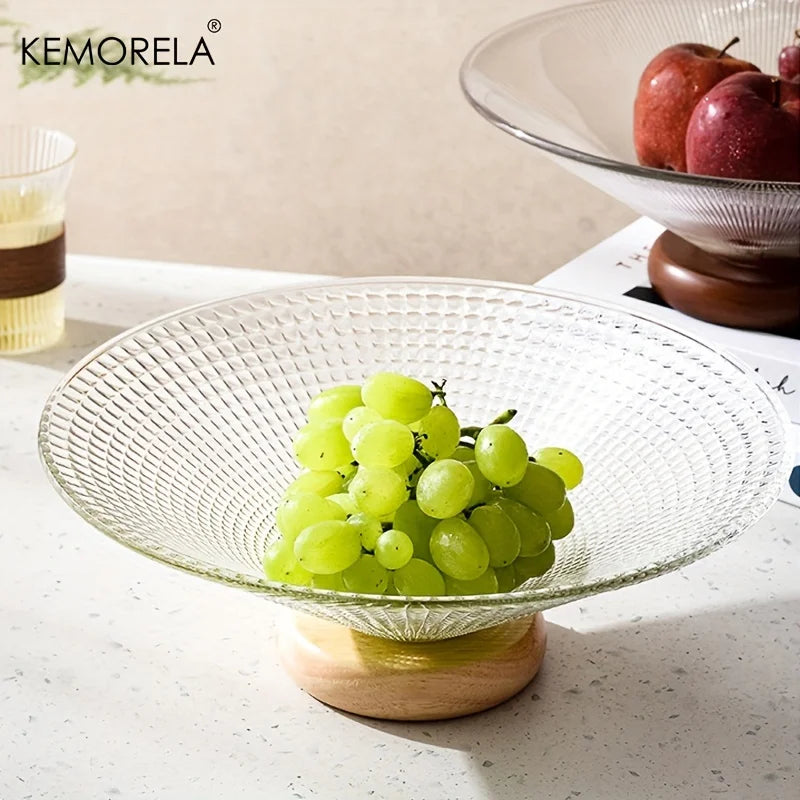 Creative Glass Fruit & Candy Plate with Wooden Base | KEMORELA