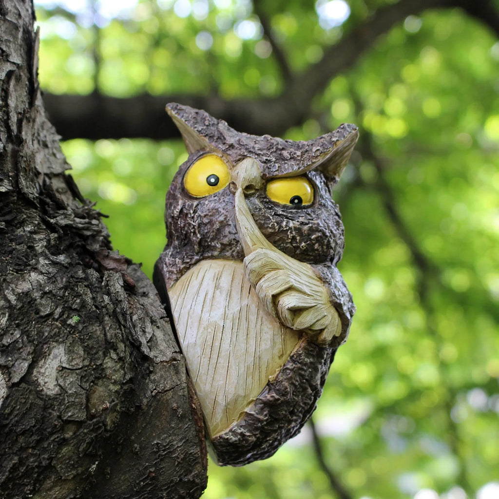Owl Tree Hanging Garden Ornament | Resin Hide & Seek Decor