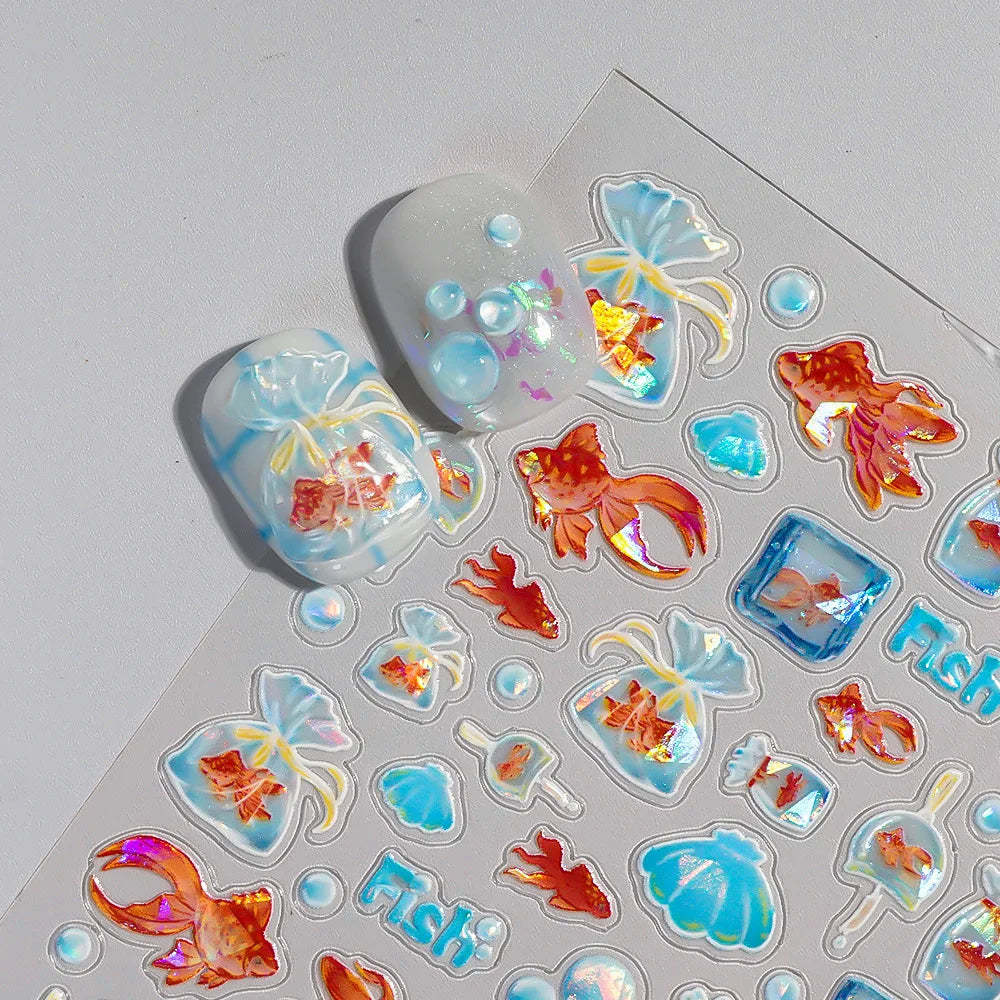 5D Relief Internet Famous Cartoon Ice Crystal Goldfish Nail Stickers