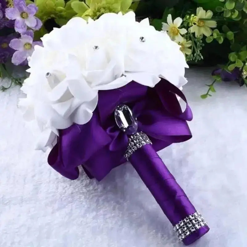 Crystal Rose Pearl Bridal Bouquet – Silk Artificial Wedding Flowers