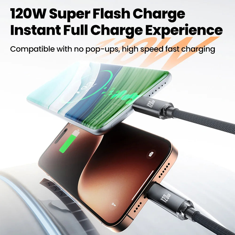 120W Retractable USB-C Fast Charge Cable | Spring Coil, 1M & 2M