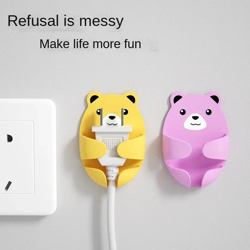 Bear Shaped Adhesive Wall Hooks – No-Drill Plug & Cord Organizer