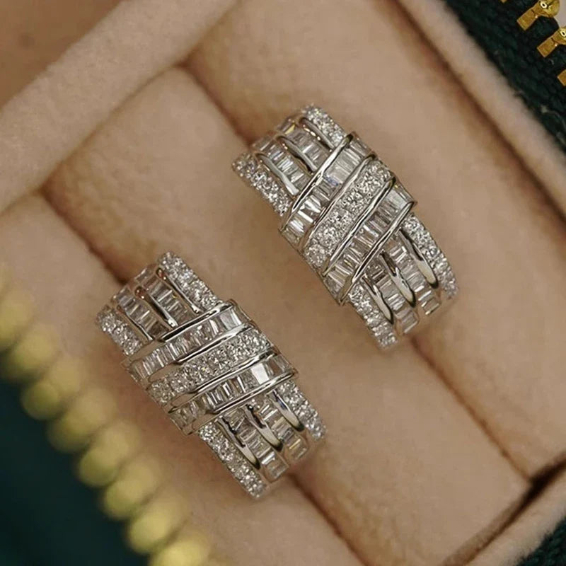Huitan Silver Hoop Earrings – Cubic Zirconia Women's Jewelry