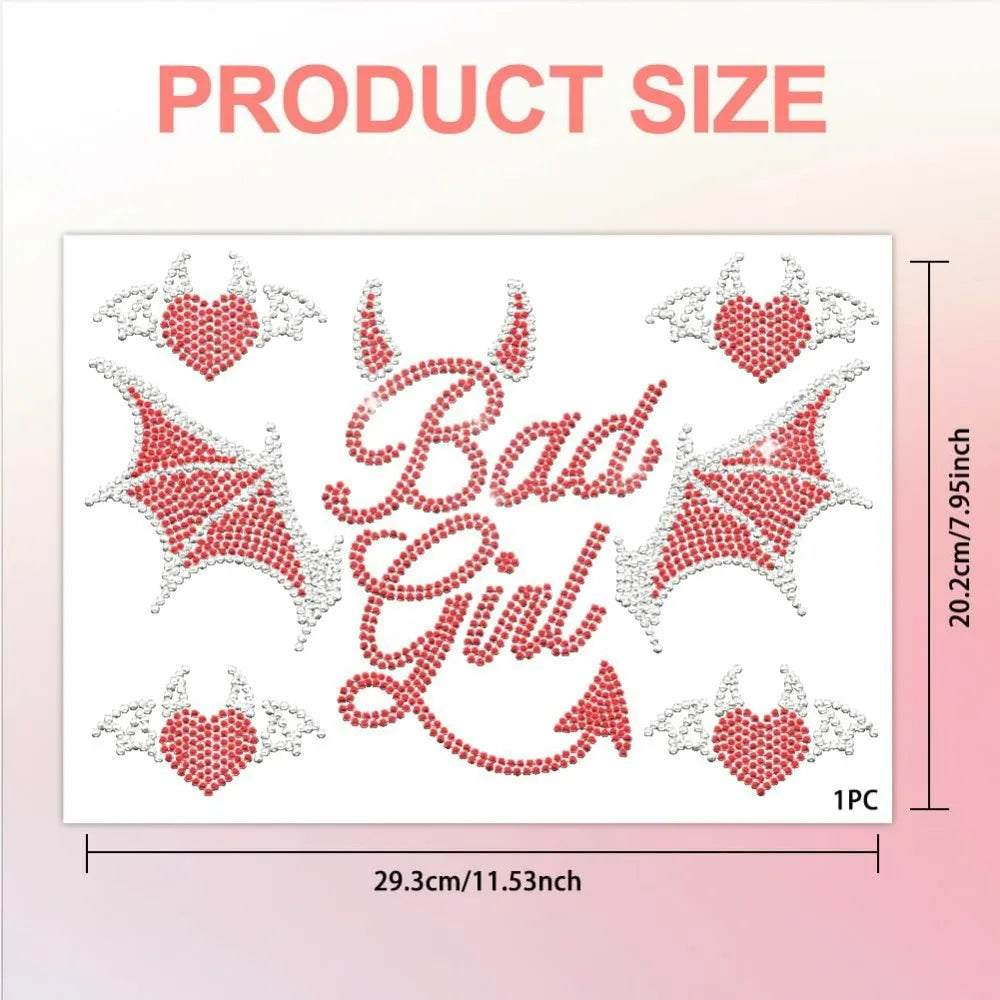 5-Pack Devil Heart Rhinestone Iron-On Transfer Patches | Bling