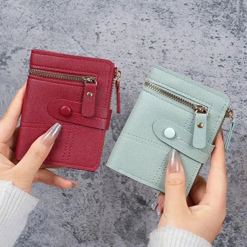 Slim PU Leather Women's Wallet – Zipper Coin Pocket & Card Slots