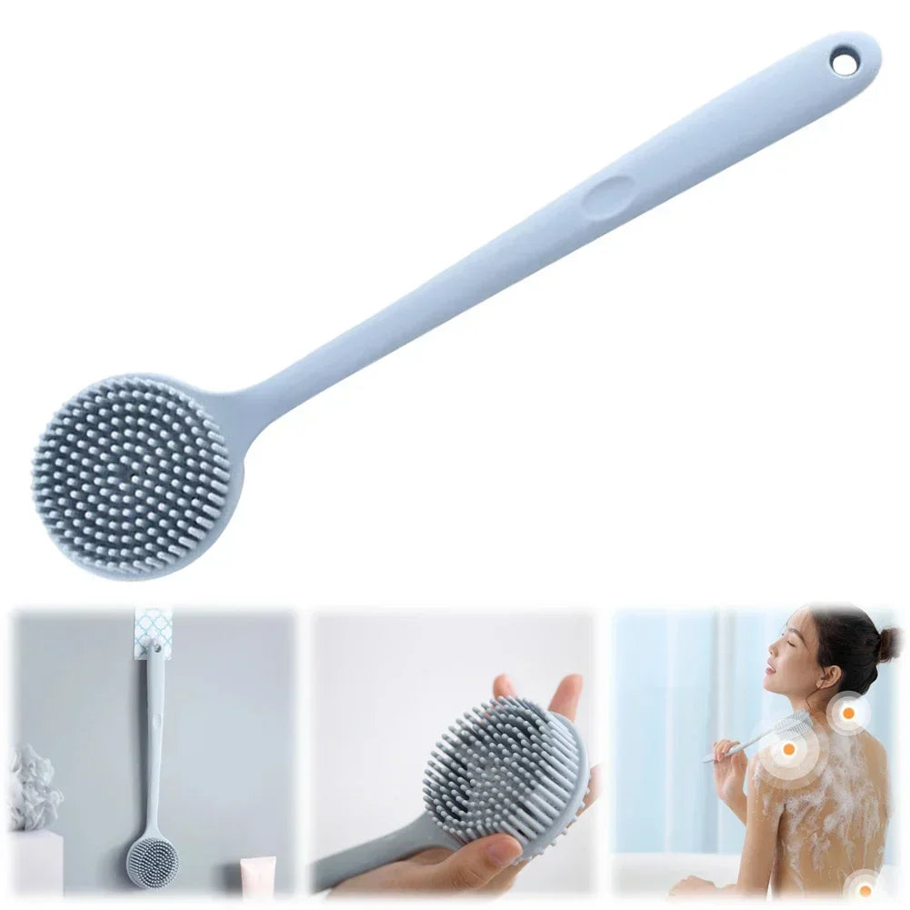 Silicone Long Handle Shower Brush Soft Haired Lazy Bath Tools Back