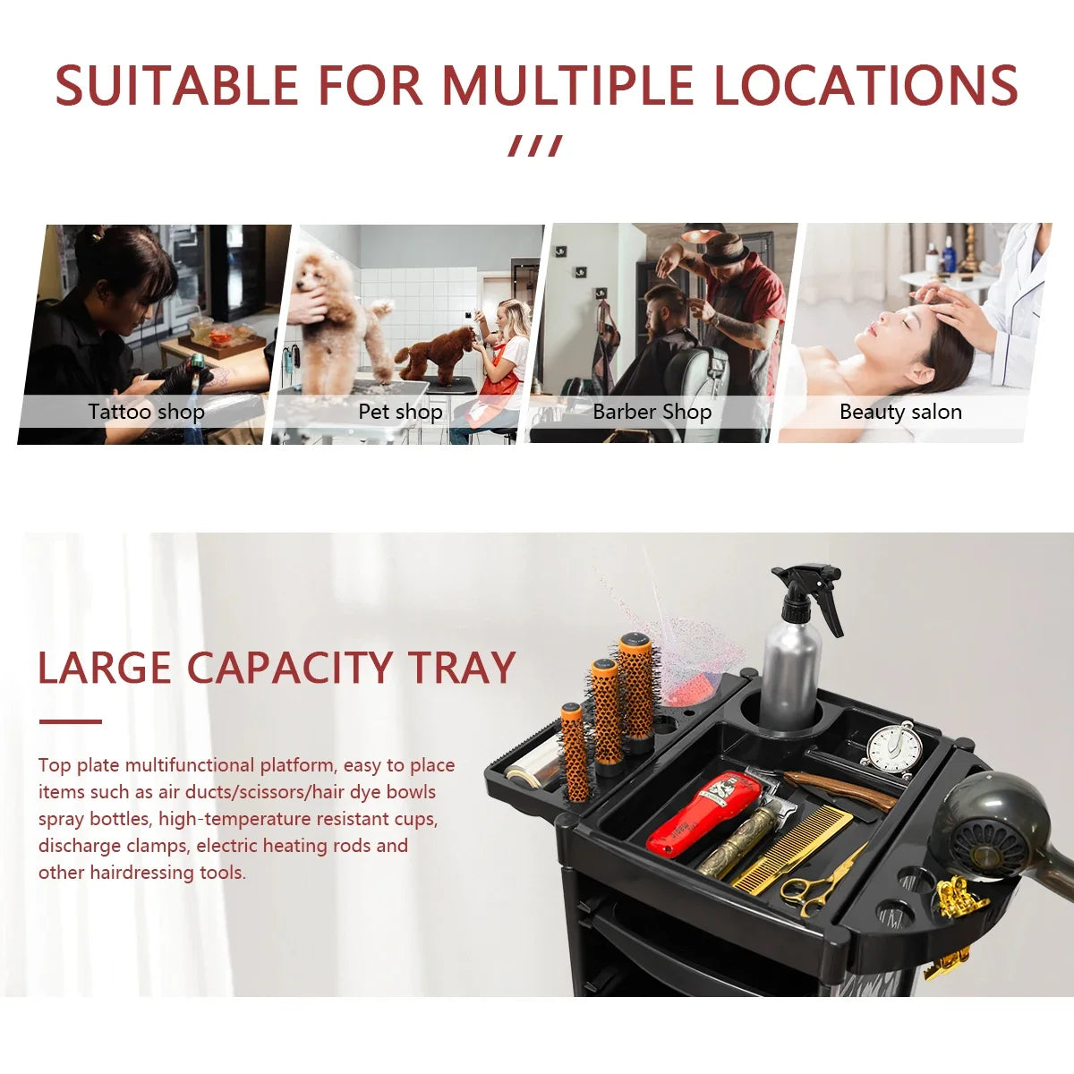 5-Drawer Rolling Salon Cart | Hairdresser Trolley on Wheels