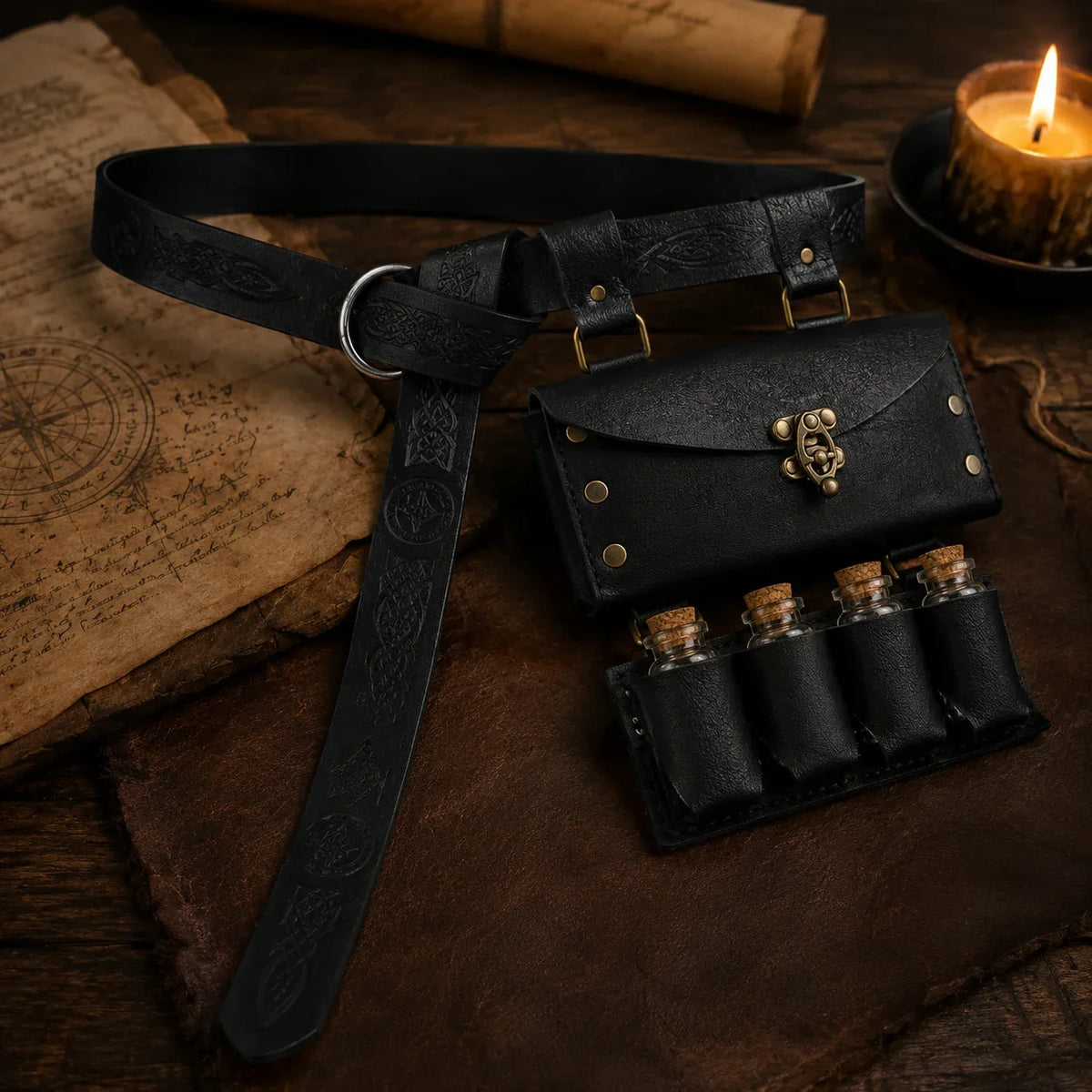 Vintage Viking Leather Belt Pouch Potion Holders Medieval Cosplay