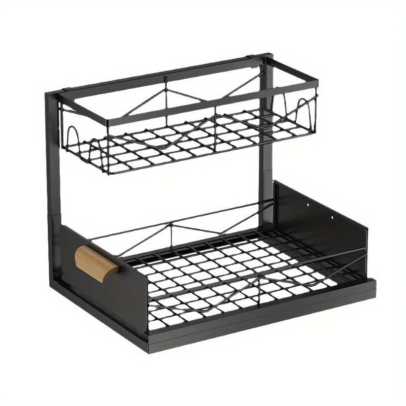 2-Tier Sliding Under Sink Organizer Rustproof Metal Storage Kitchen