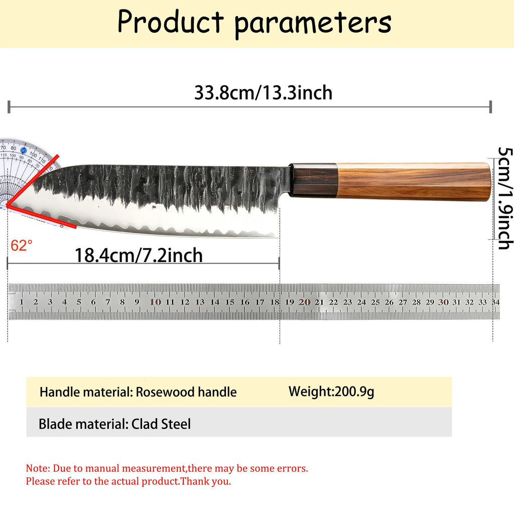Premium Japanese Santoku Knife – Clad Steel, Wood Handle