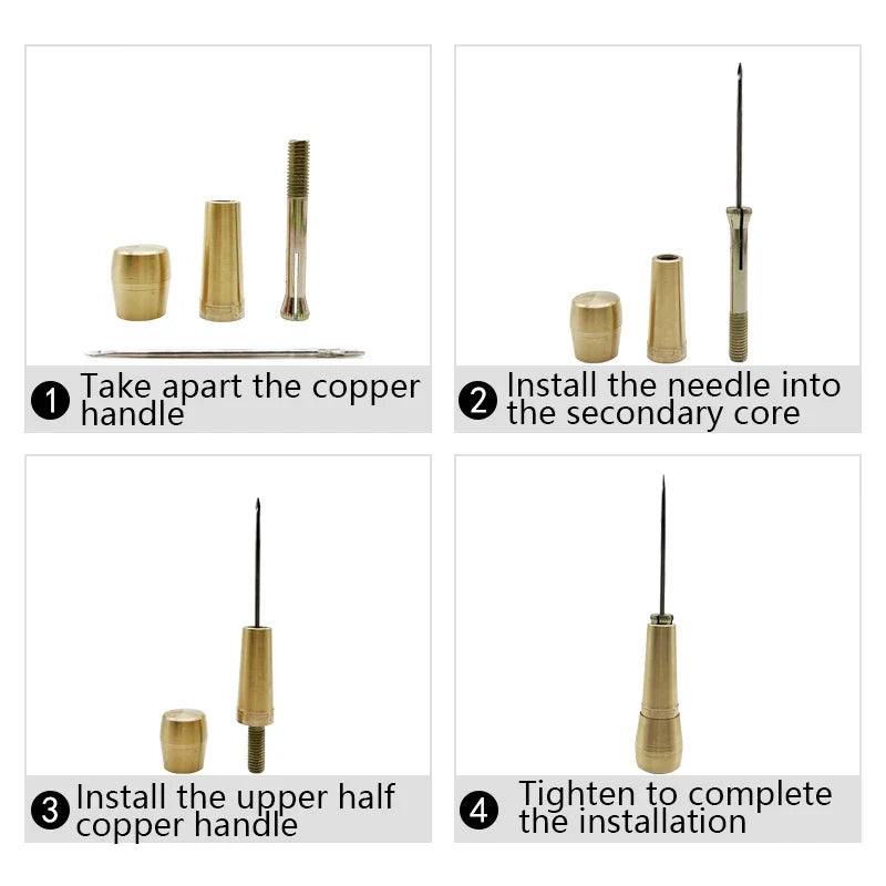 Copper Handle Sewing Awl Stitcher Shoe Repair Tool DIY Canvas Leather