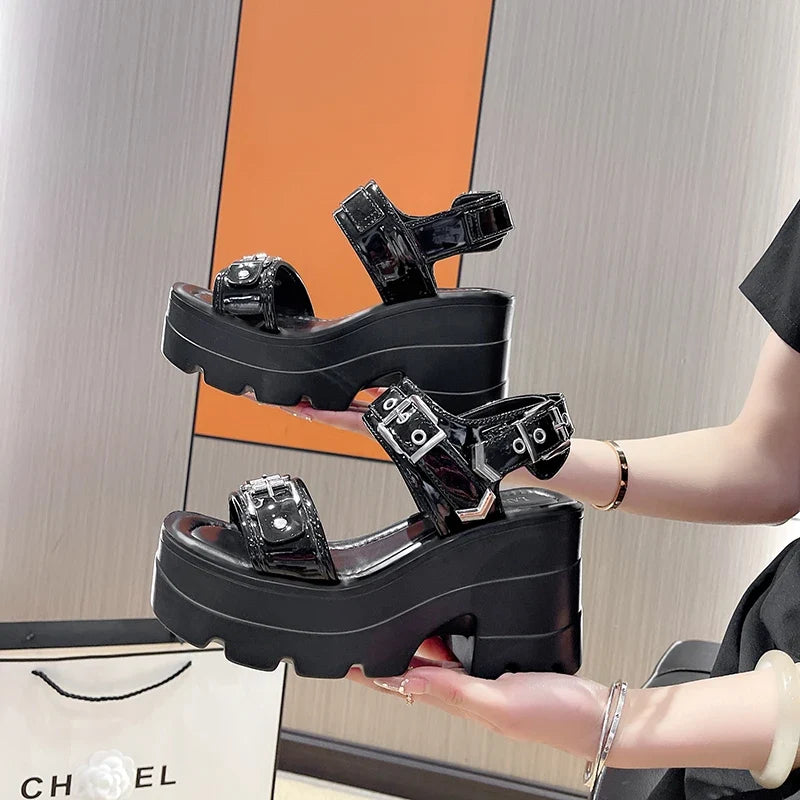 Women's Punk Platform Wedge Sandals – Hollowed-Out High Heels