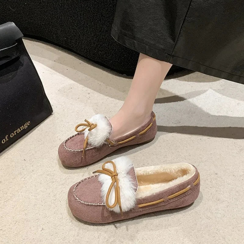 Women's Winter Plush Flat Loafers – Warm Flannel Casual Shoes