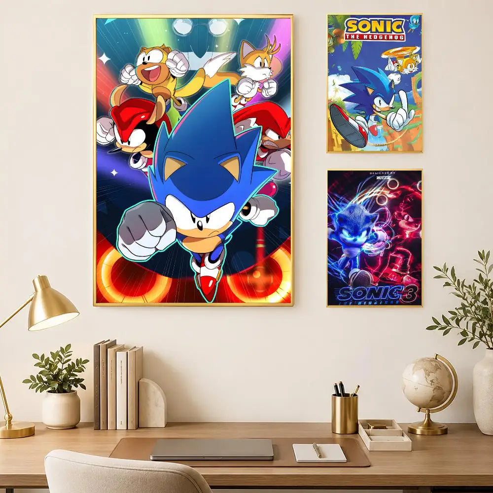 Sonic Character Self-Stick HD Wall Poster – Waterproof Room Decor