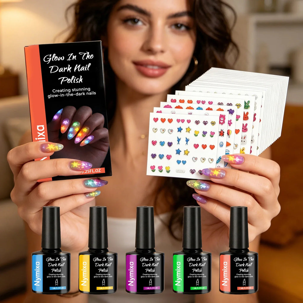 Nymixa Glow In The Dark Nail Polish – 5 Neon Fluorescent Colors