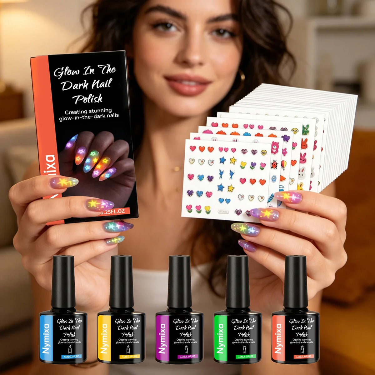 Nymixa Glow In The Dark Nail Polish – 5 Neon Fluorescent Colors