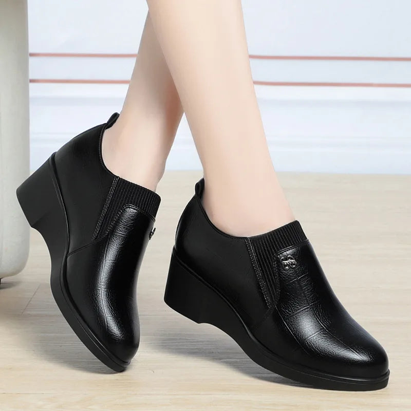 Women's Wedge Heel Slip-On Loafers – Soft Sole Casual Pumps