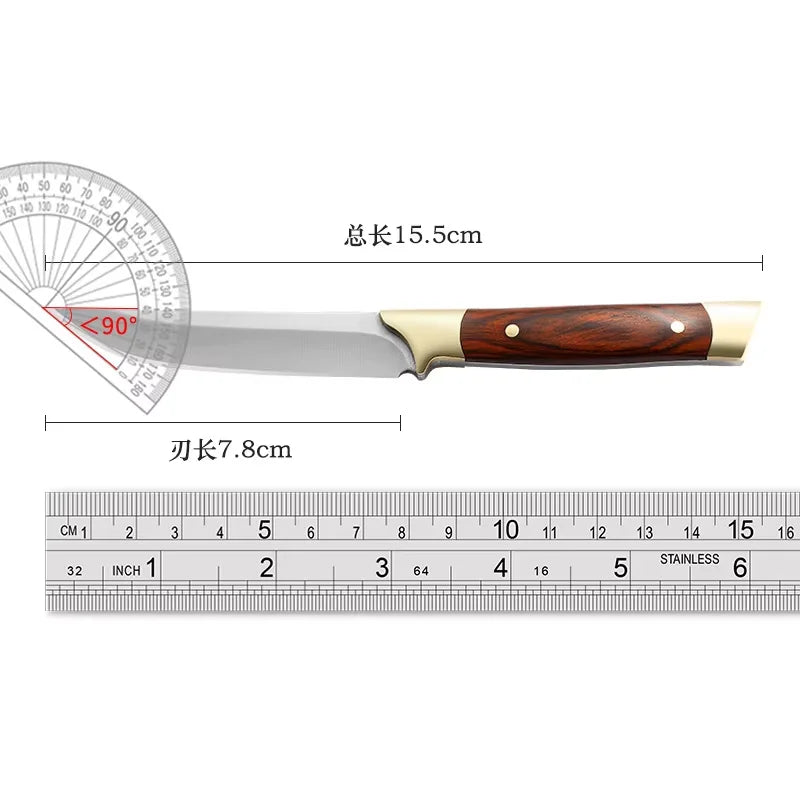 Steel Fixed Blade Utility Knife with Sheath – Wood Handle