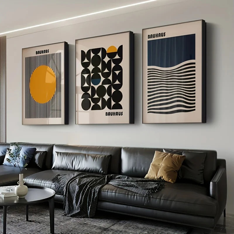 3-Piece Bauhaus Minimalist Canvas Wall Art | Geometric Prints