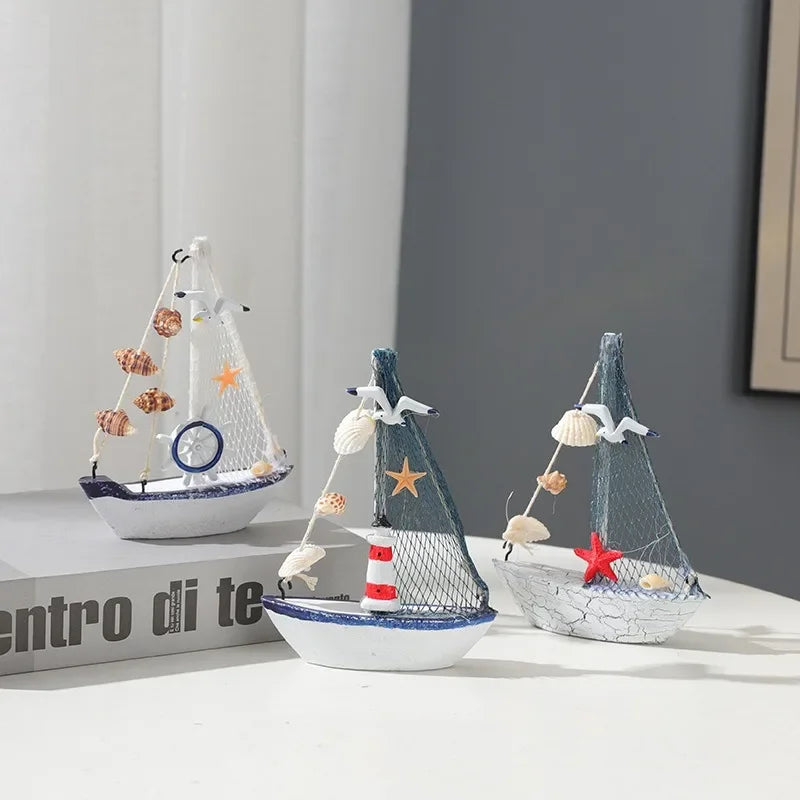Wooden Sailboat Ornaments Shell Boat Rudder Anchor Lighthouse Seabird