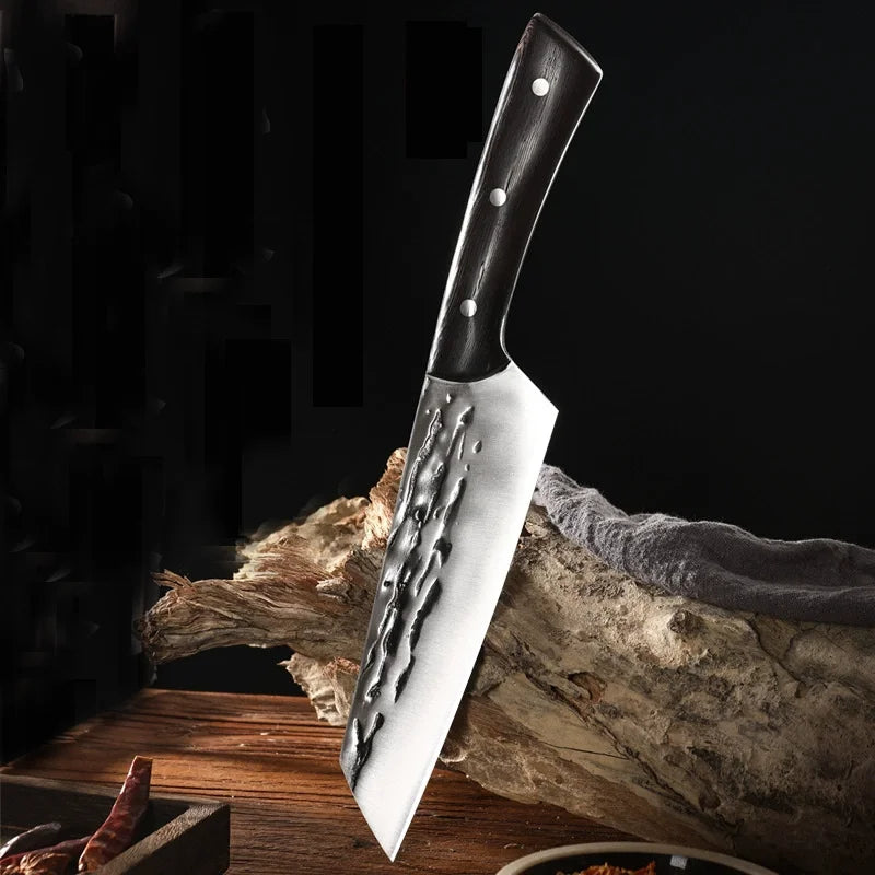Japanese Hammered Stainless Steel Chef Knife – Wood Handle