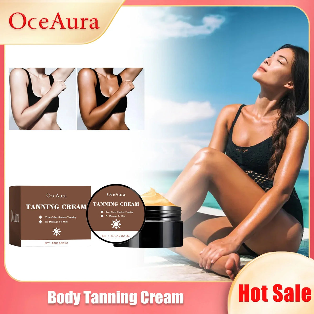 OceAura Self Tanner Bronzing Lotion – Sunless Tan Cream 80g