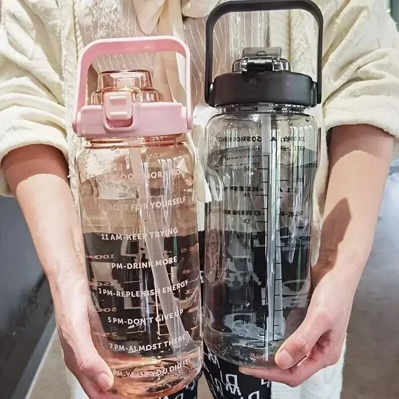 2L Motivational Water Bottle with Straw & Time Marker