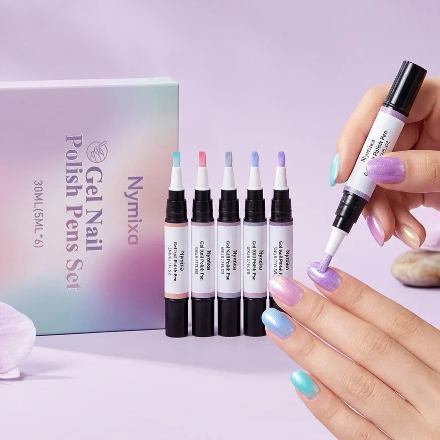 Nymixa Macaron Pearlescent Gel Nail Polish Pen Set – 6pcs DIY