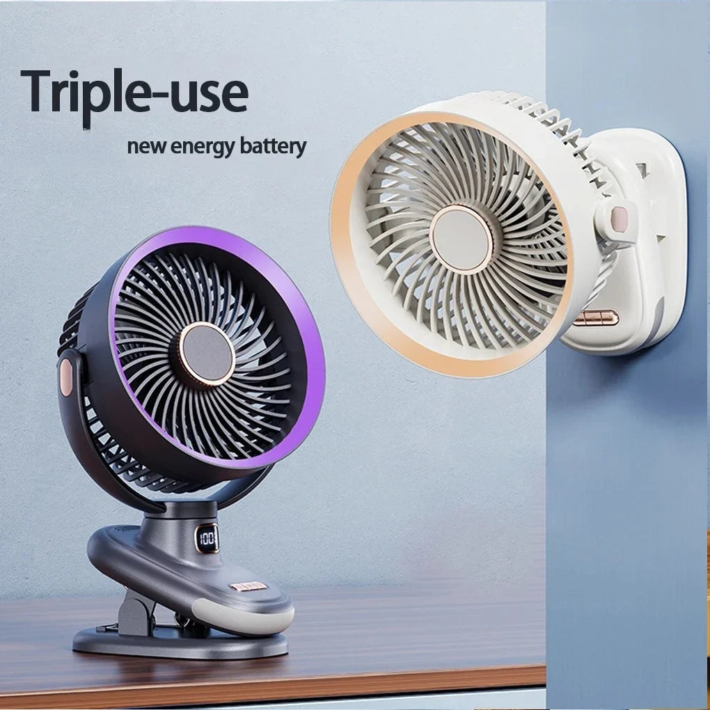 URGGU Mini Clip Desk Fan – 3-in-1, 5 Speeds, 270° Wireless